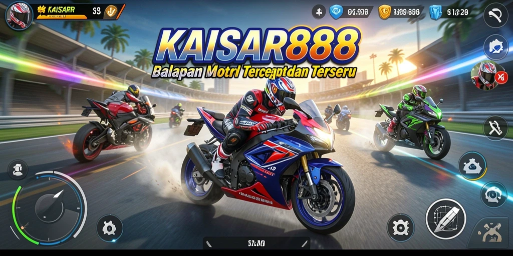 Tampilan seru dari gameplay KAISAR888 saat balapan motor.