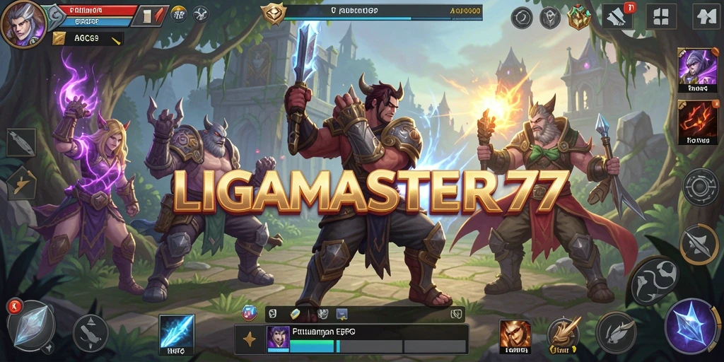 Tangkapan layar gameplay LIGAMASTER77 menampilkan pertarungan epik dalam dunia fantasi.