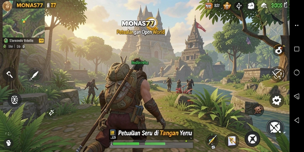 Screenshot gameplay MONAS77 menampilkan petualangan seru di dunia terbuka.
