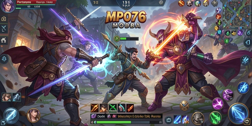 Screenshot utama MPO76 menampilkan pertempuran seru antar tim dalam arena.