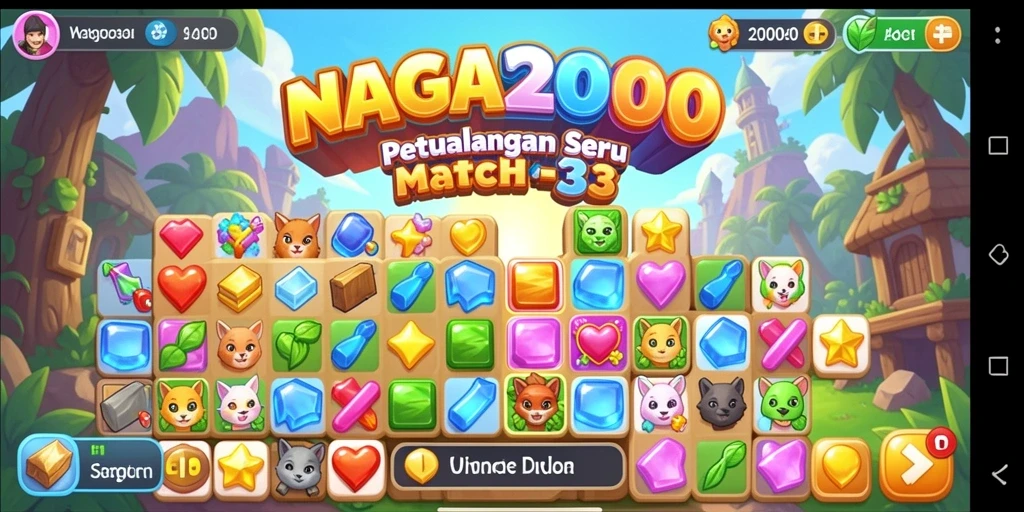 Gameplay seru NAGA2000 dengan permata yang berwarna-warni.