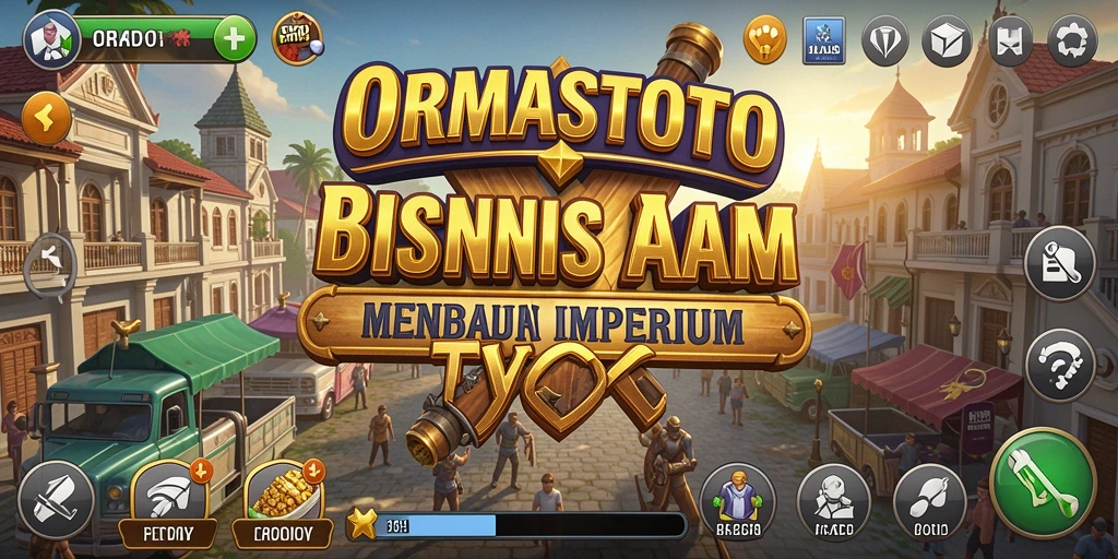 Tampilan gameplay ORMASTOTO yang menampilkan pengelolaan bisnis.