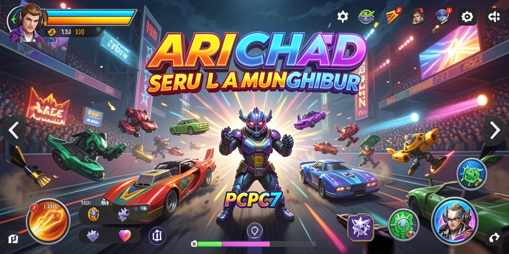 Screenshot utama PCPC7 menampilkan aksi gameplay arcade yang mendebarkan.