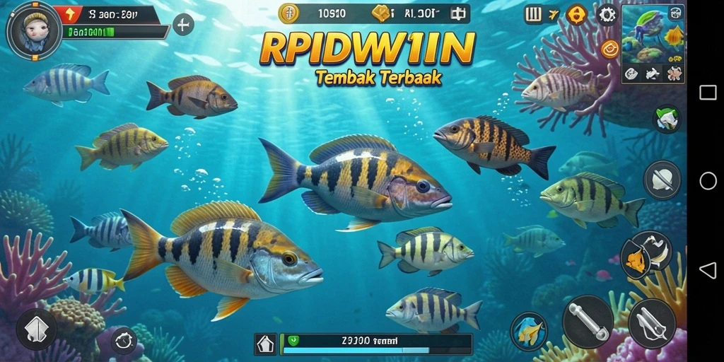 Screenshot gameplay RPIDWIN menampilkan aksi menembak ikan yang seru.