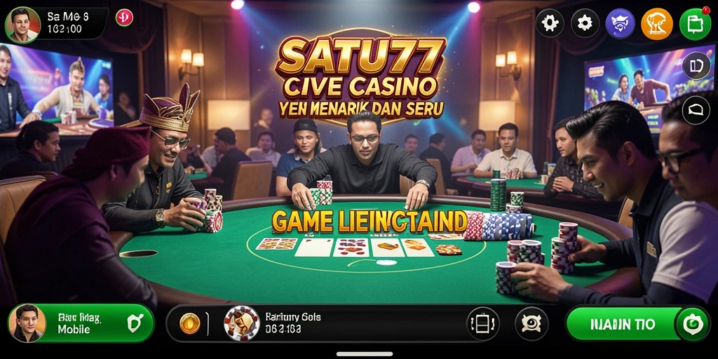Screenshot SATU77 menampilkan dealer profesional dan suasana kasino hidup.