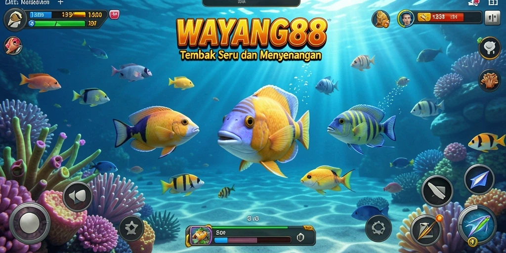 Tampilan gameplay seru dalam WAYANG88 saat menembak ikan.